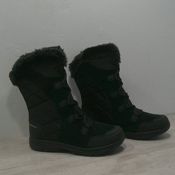 Columbia Ice Maiden II Black Quilted Waterproof Lace up Snow Winter Boots SZ 8 - Picture 1 of 12